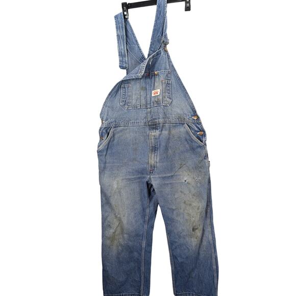 Vintage Round House Overalls Mens 38x24 Work Bibs Distressed Western Rancher - Picture 1 of 9